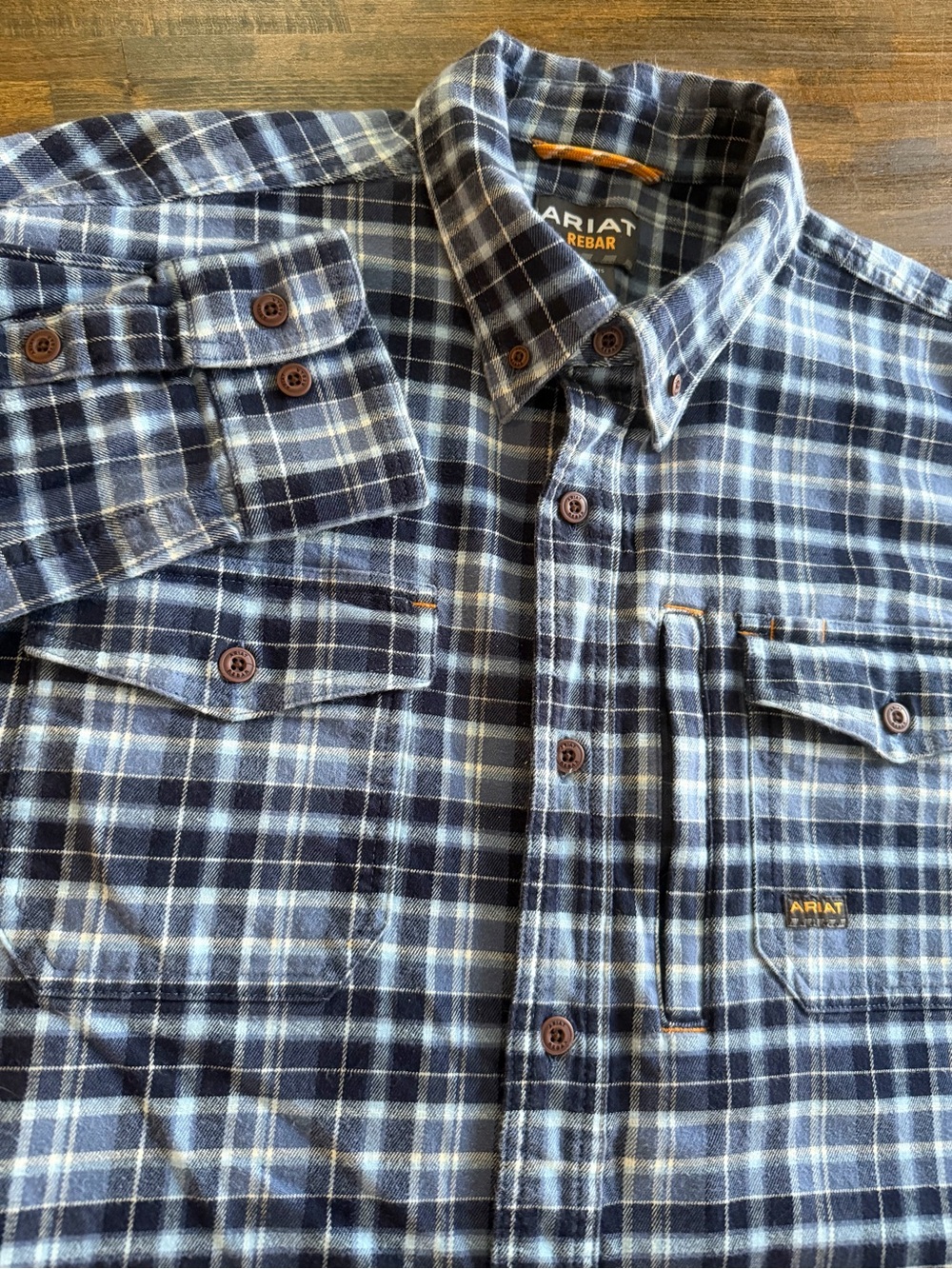 Ariat Rebar Blue Gray Plaid Heavy Duty Work Utility Flannel Button Up Shirt L